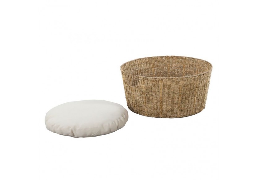 Panier rond ATHENA pour chien et chat en jonc de mer coussin écru