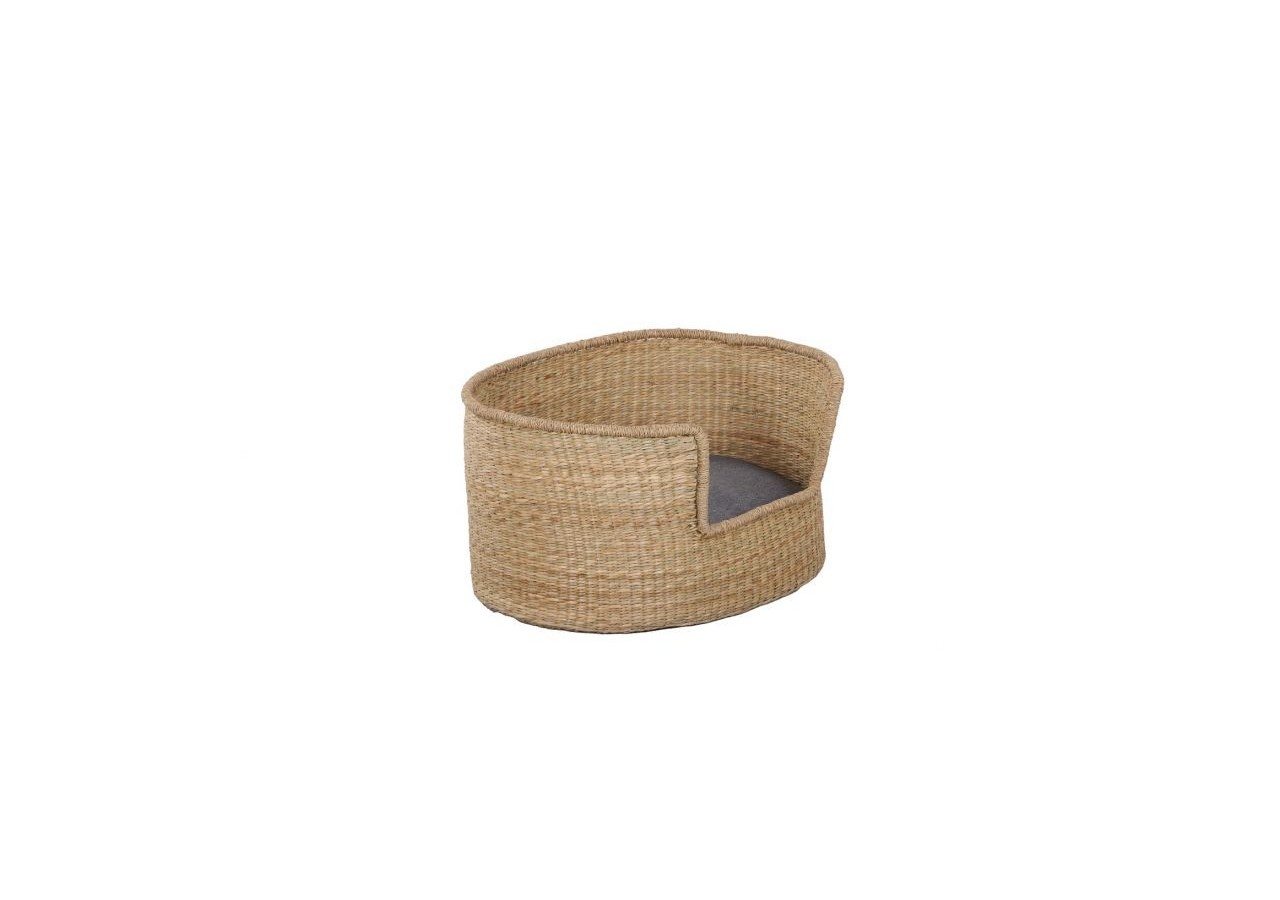 Panier ovale ATLAS pour chien et chat en jonc de mer coussin gris