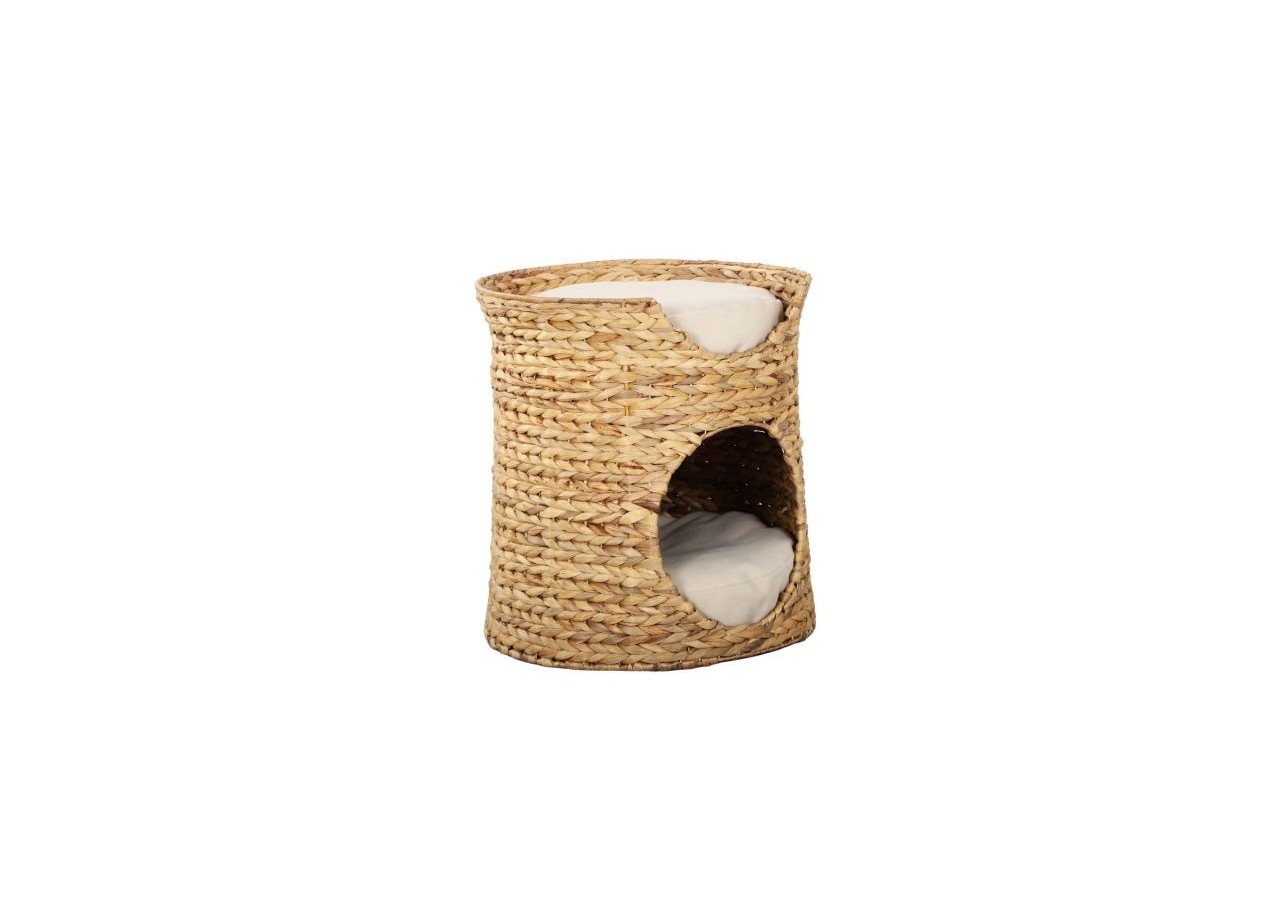 Panier rond CRONOS pour chat en jonc de mer coussins écru