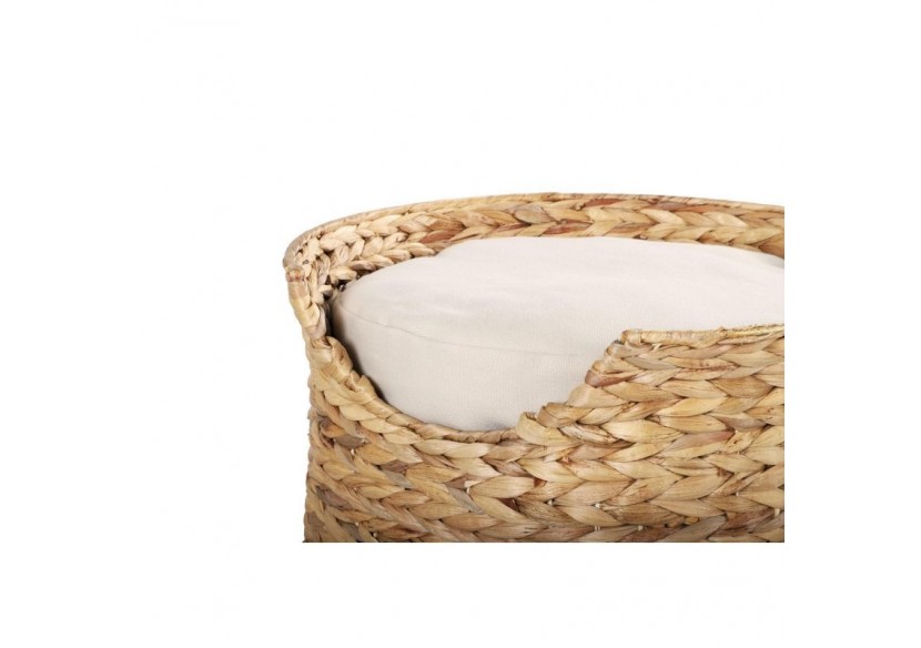 Panier rond CRONOS pour chat en jonc de mer coussins écru