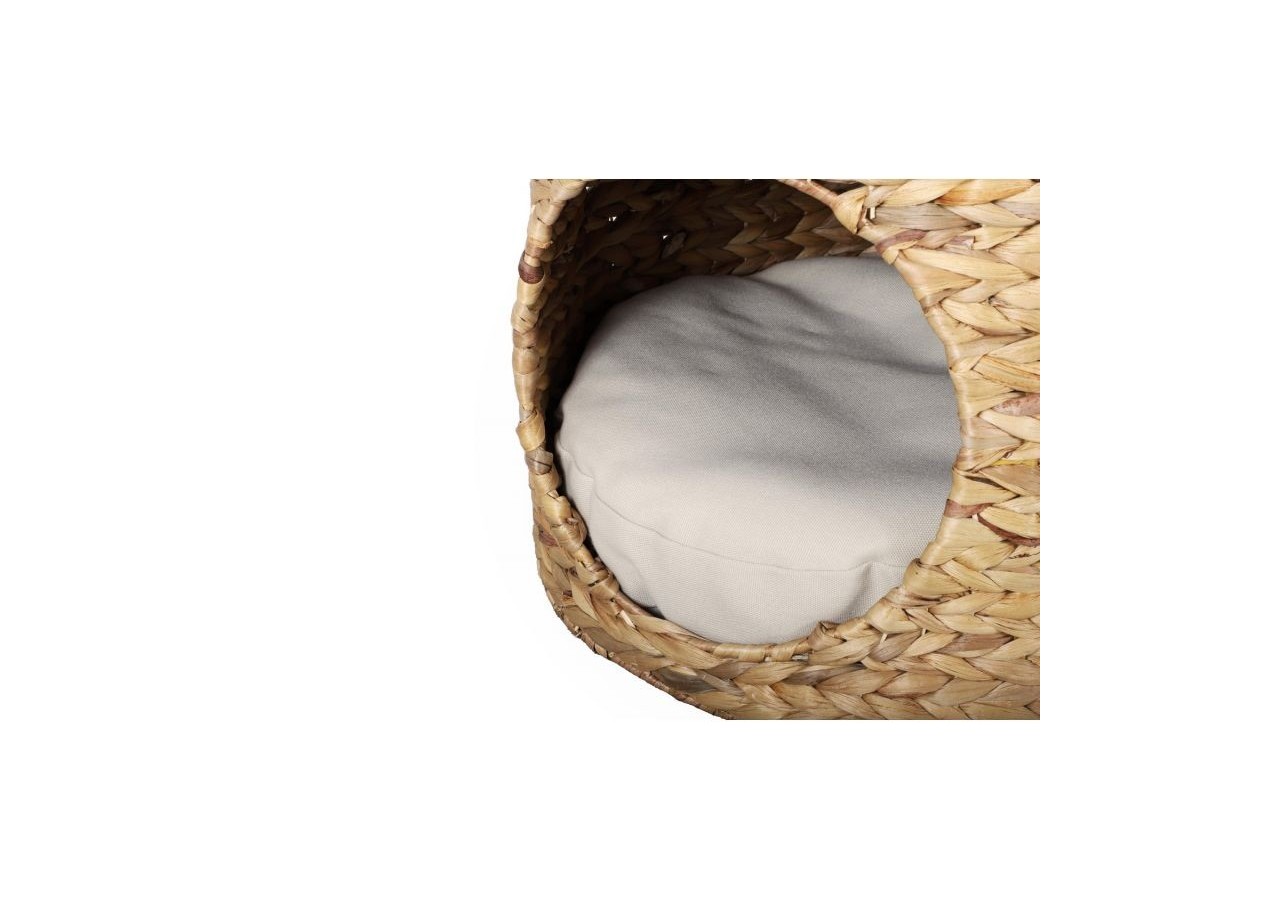 Panier rond CRONOS pour chat en jonc de mer coussins écru