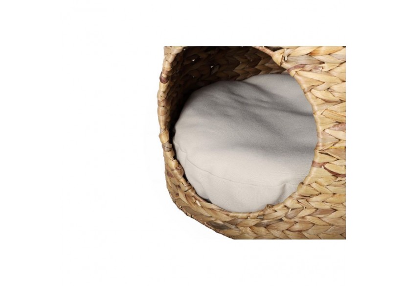 Panier rond CRONOS pour chat en jonc de mer coussins écru
