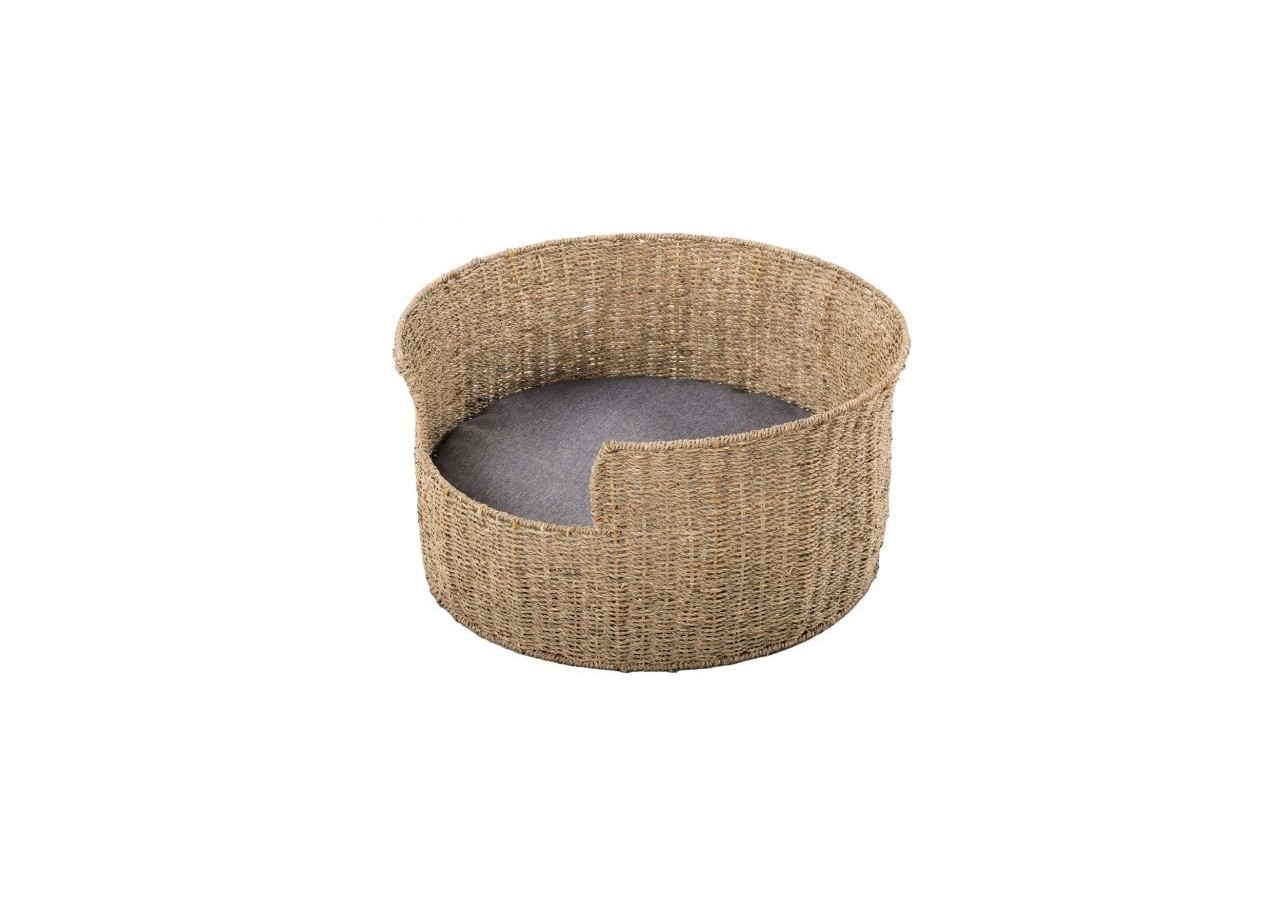 Panier rond EOS pour chien et chat en jonc de mer coussin gris