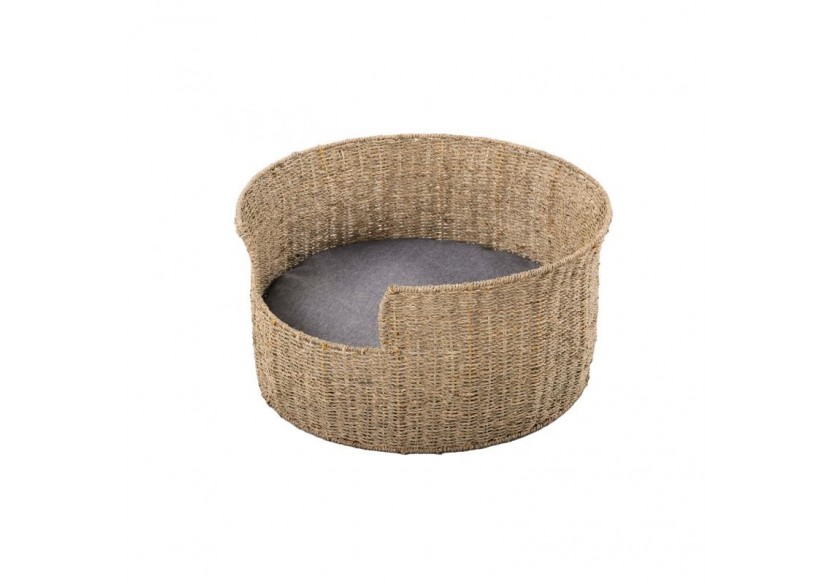 Panier rond EOS pour chien et chat en jonc de mer coussin gris