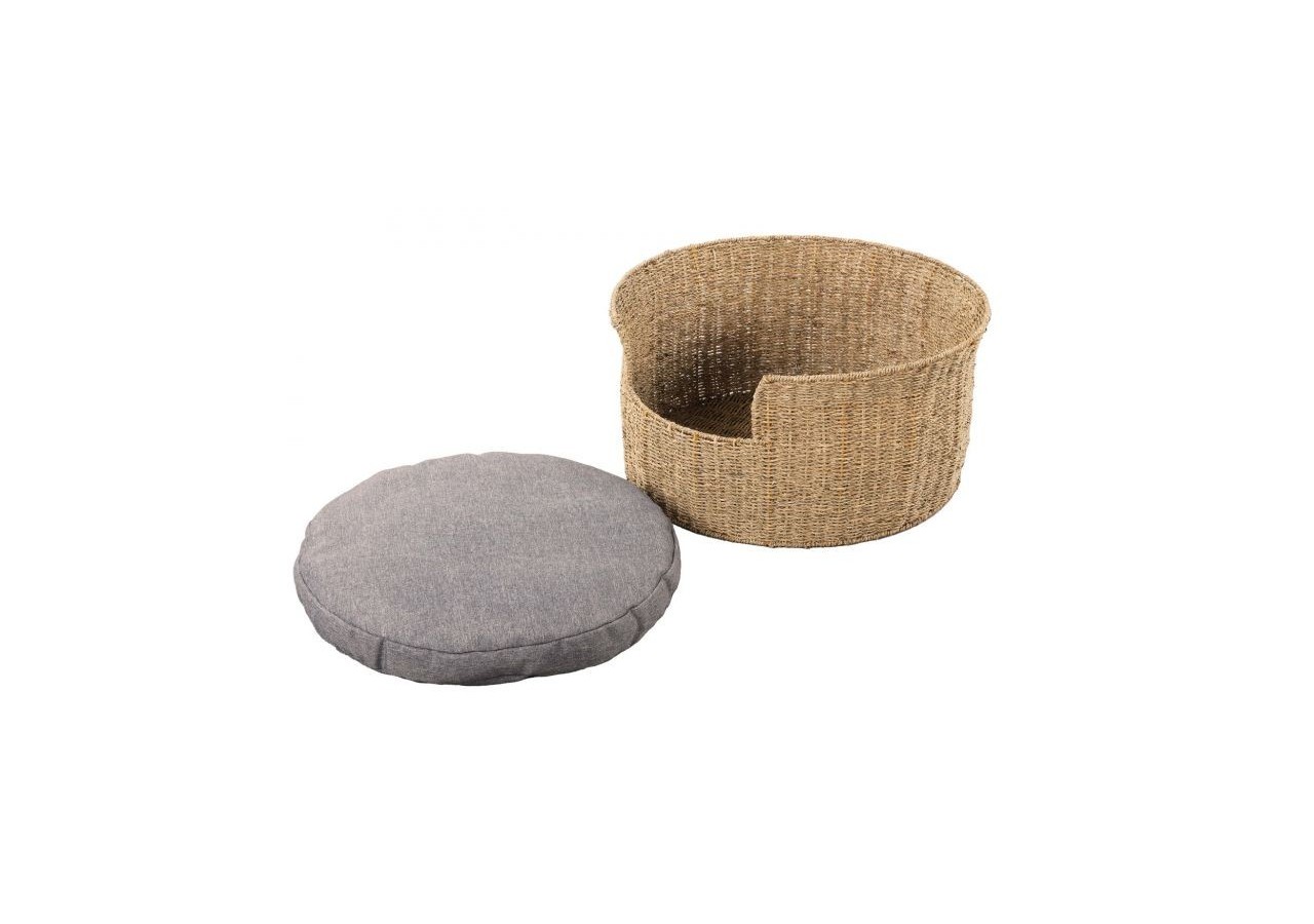 Panier rond EOS pour chien et chat en jonc de mer coussin gris