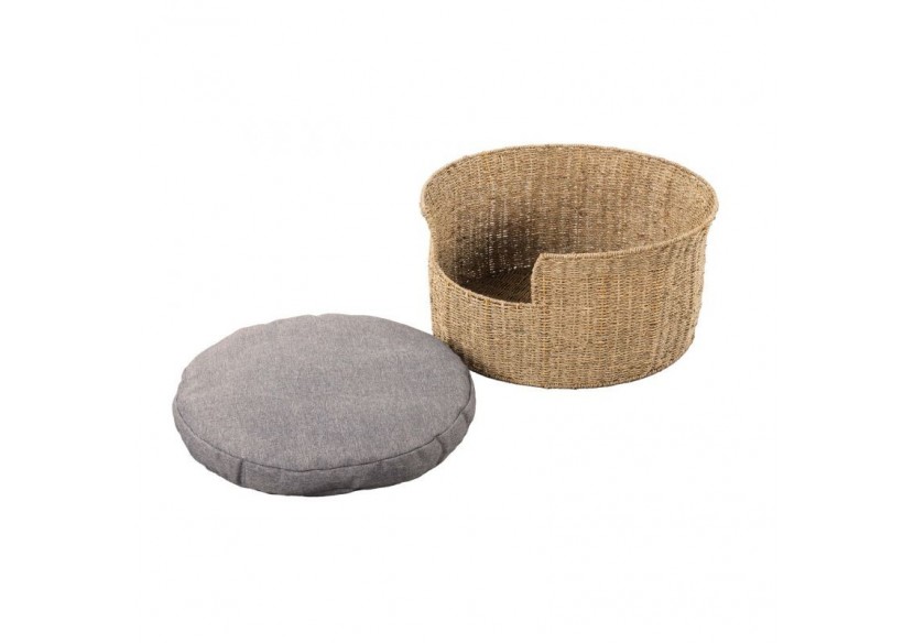 Panier rond EOS pour chien et chat en jonc de mer coussin gris