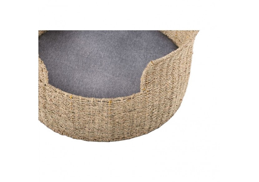 Panier rond EOS pour chien et chat en jonc de mer coussin gris