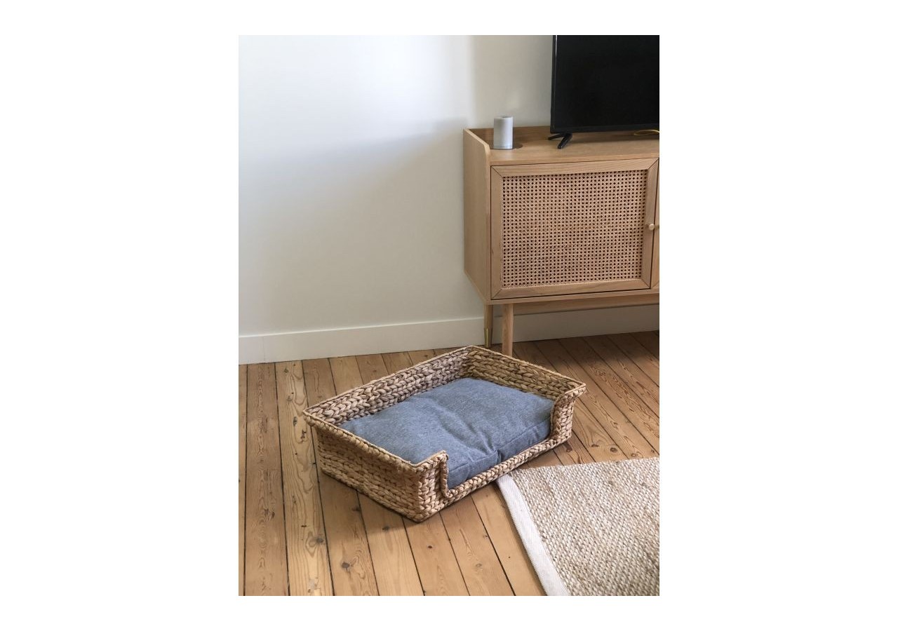 Panier rectangulaire GAIA pour chien et chat en jacinthe d'eau coloris gris