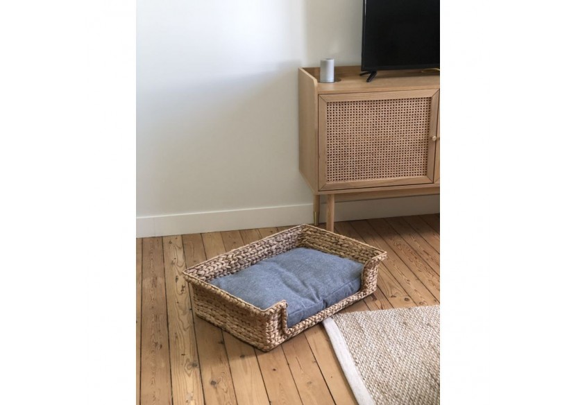 Panier rectangulaire GAIA pour chien et chat en jacinthe d'eau coloris gris