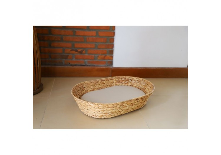 Panier ovale HELIOS pour chien et chat en jacinthe d'eau coussin écru 2