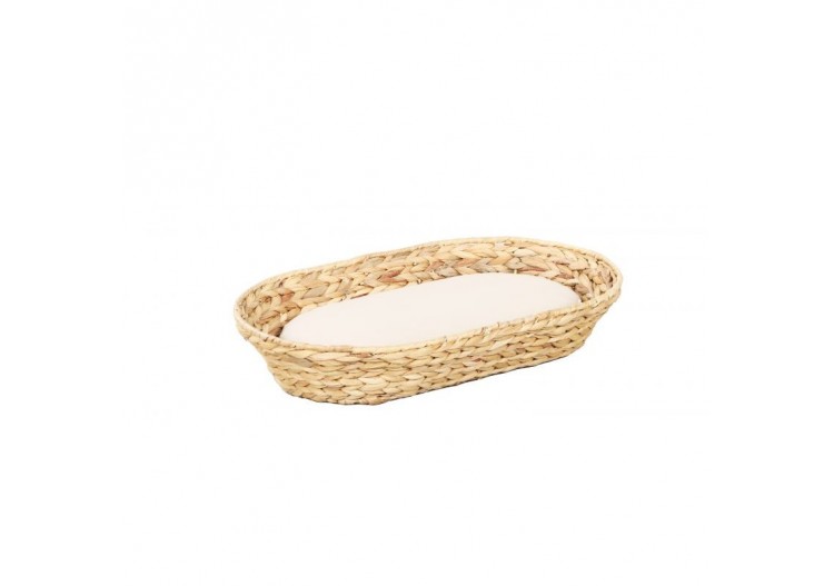 Panier ovale HELIOS pour chien et chat en jacinthe d'eau coussin écru