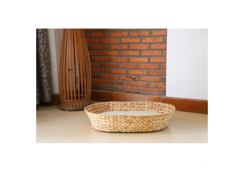 Panier ovale HELIOS pour chien et chat en jacinthe d'eau coussin écru