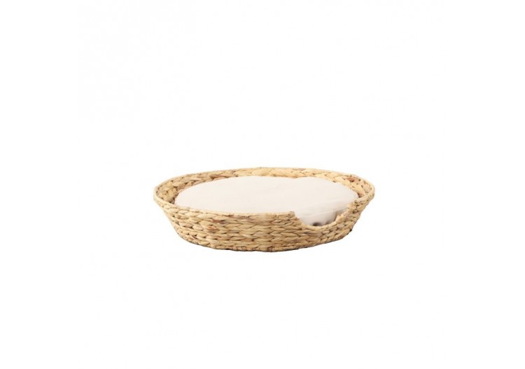 Panier rond HERA pour chien et chat en jacinthe d'eau coussin écru