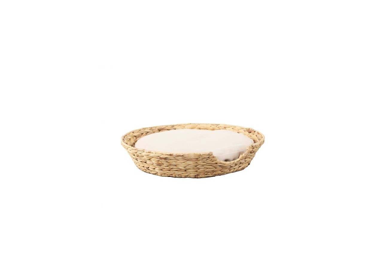Panier rond HERA pour chien et chat en jacinthe d'eau coussin écru