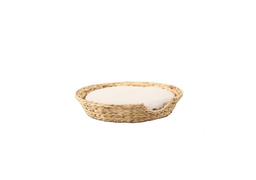 Panier rond HERA pour chien et chat en jacinthe d'eau coussin écru