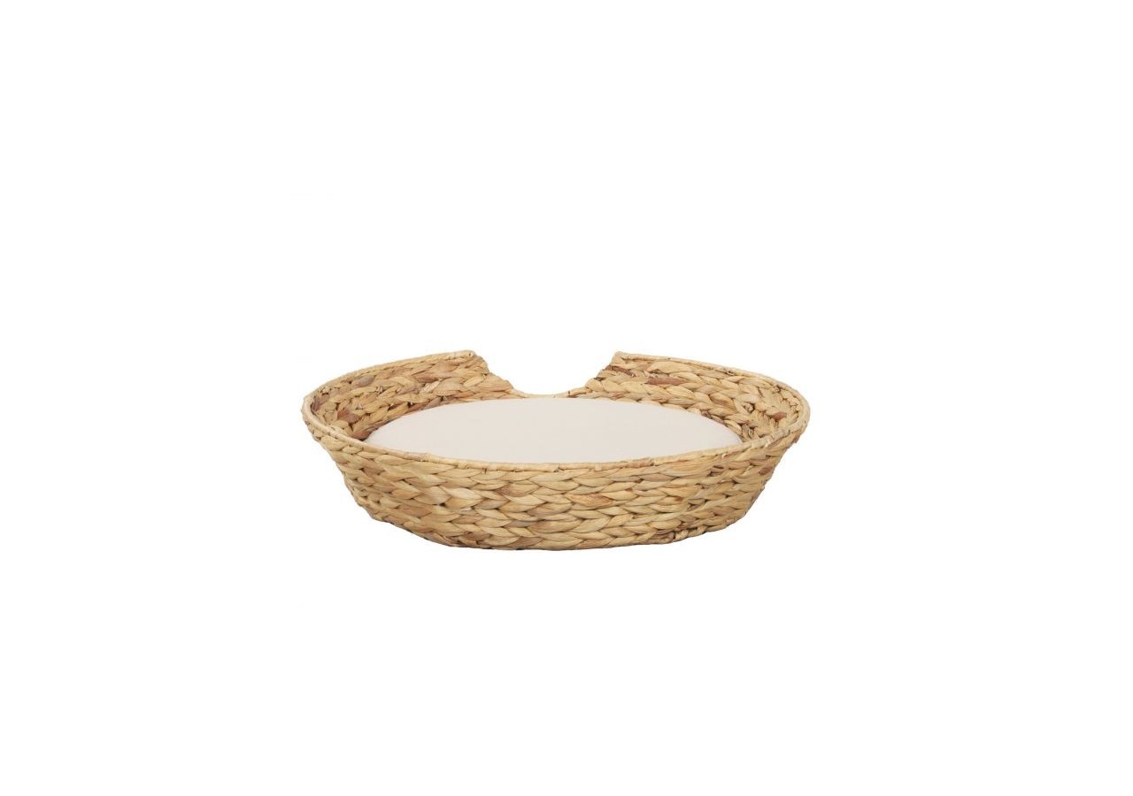 Panier rond HERA pour chien et chat en jacinthe d'eau coussin écru
