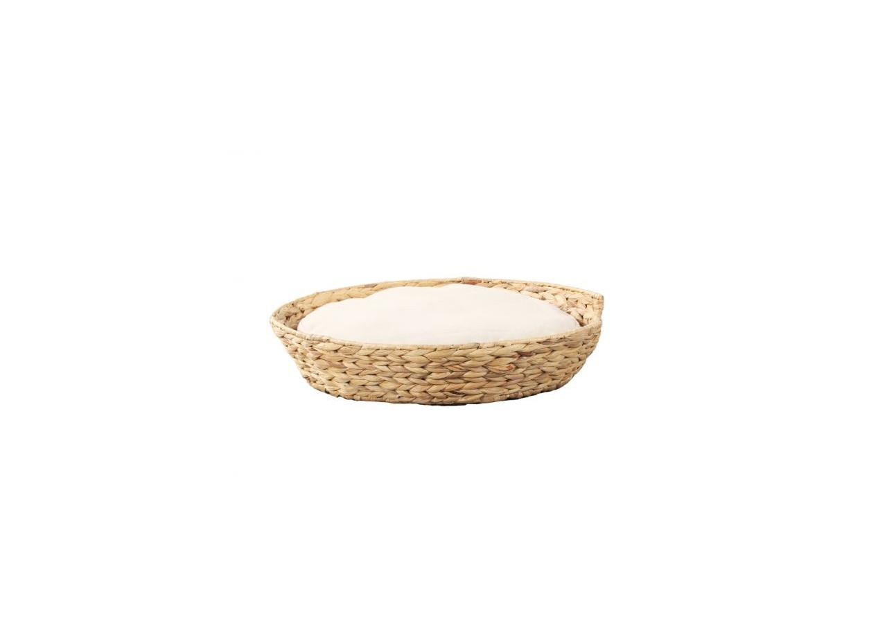 Panier rond HERA pour chien et chat en jacinthe d'eau coussin écru