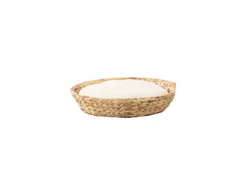 Panier rond HERA pour chien et chat en jacinthe d'eau coussin écru
