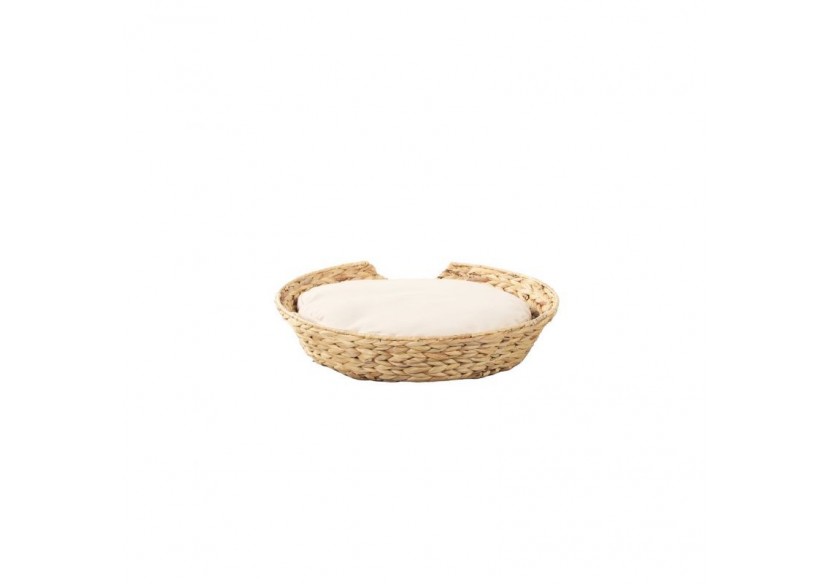 Panier rond HERA pour chien et chat en jacinthe d'eau coussin écru
