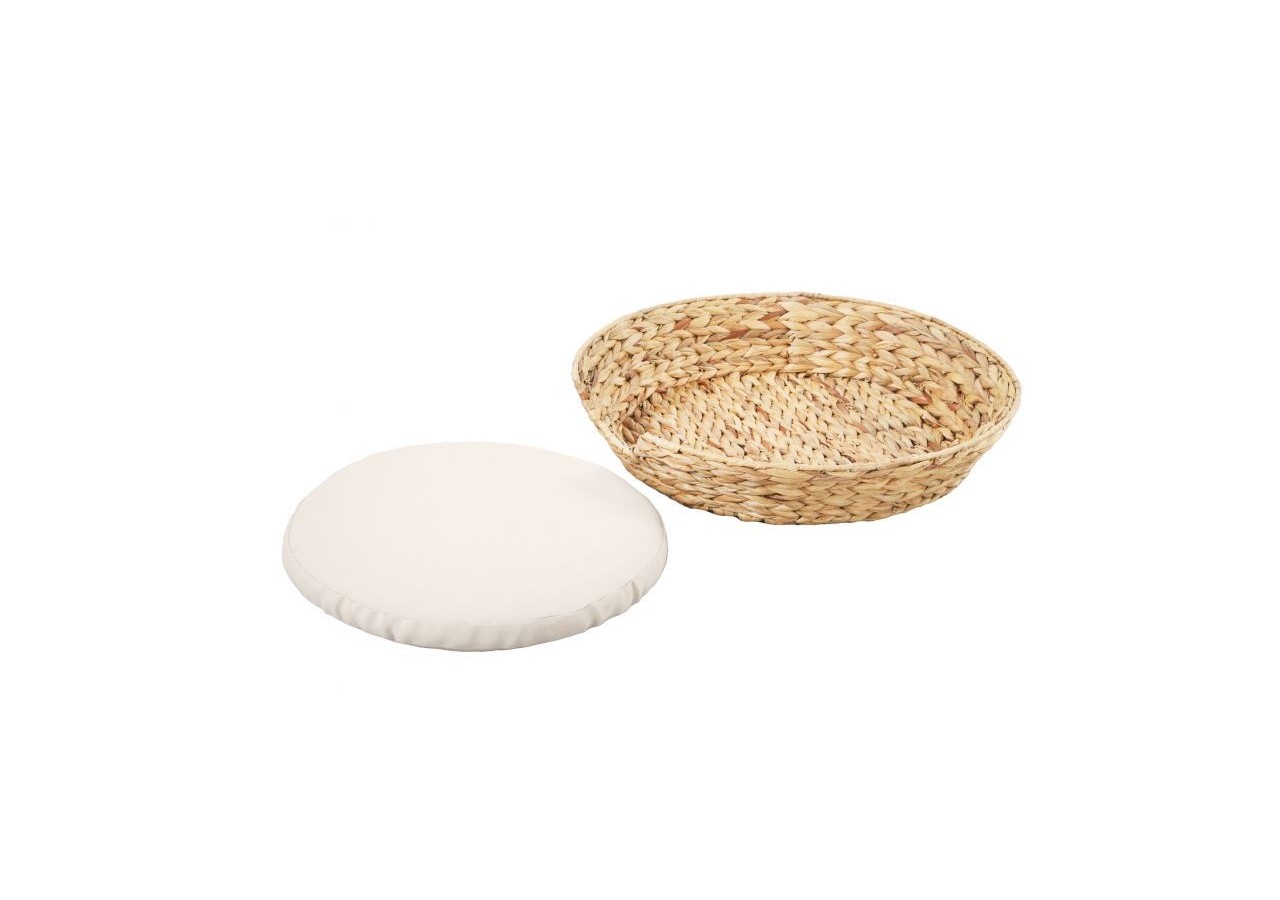 Panier rond HERA pour chien et chat en jacinthe d'eau coussin écru