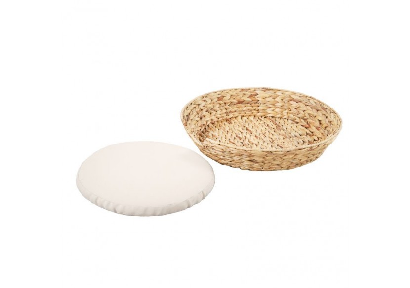 Panier rond HERA pour chien et chat en jacinthe d'eau coussin écru