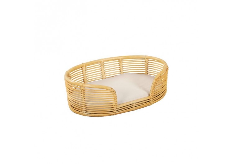 Panier ovale HEBE pour chien et chat en rotin coussin écru