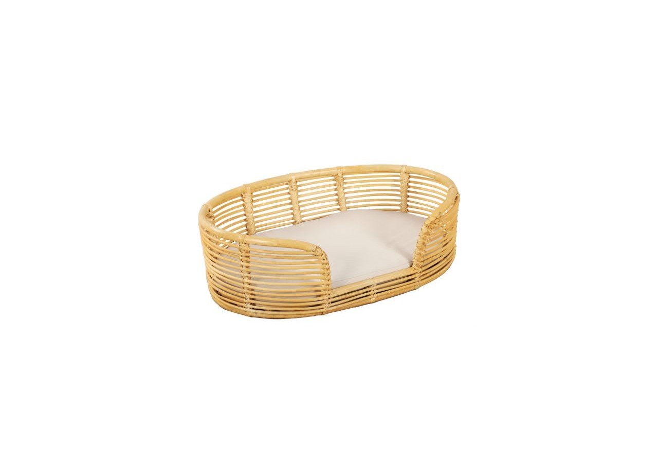 Panier ovale HEBE pour chien et chat en rotin coussin écru