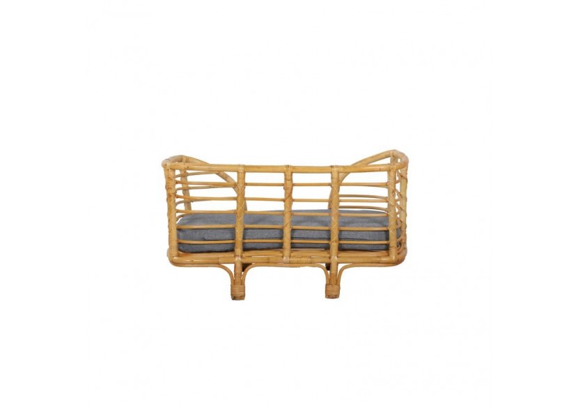 Panier rectangulaire SELENE pour chien et chat en rotin coussin coloris gris