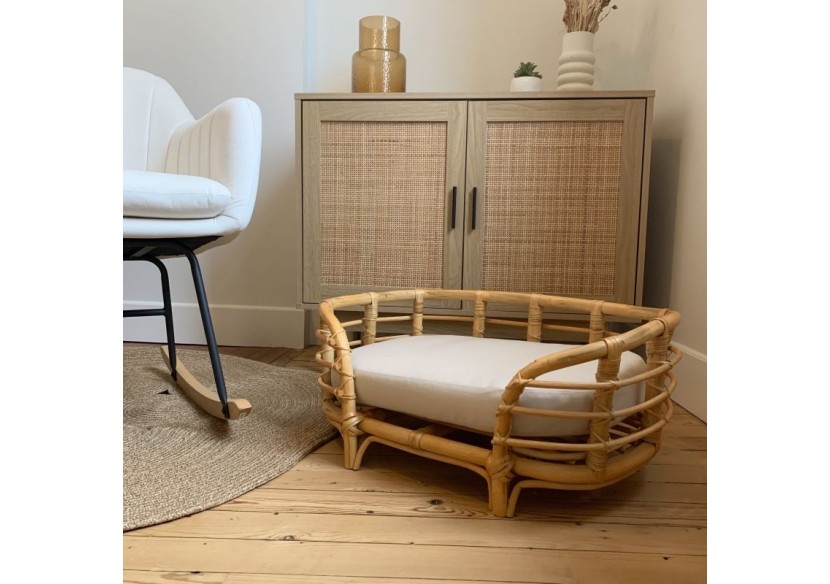Panier ovale THEMIS pour chien et chat en rotin coussin écru