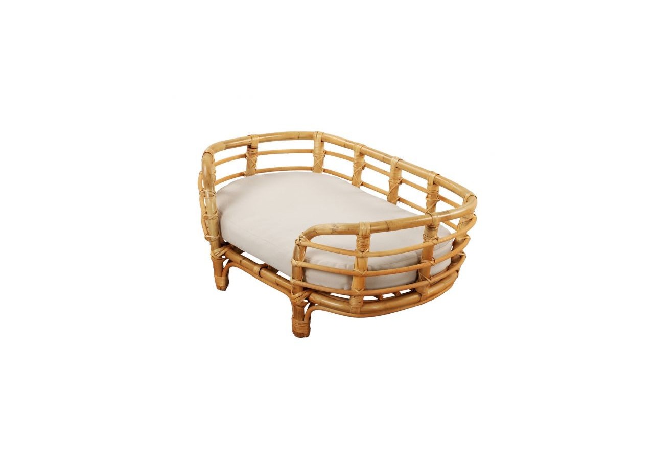 Panier ovale THEMIS pour chien et chat en rotin coussin écru