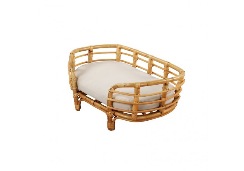 Panier ovale THEMIS pour chien et chat en rotin coussin écru