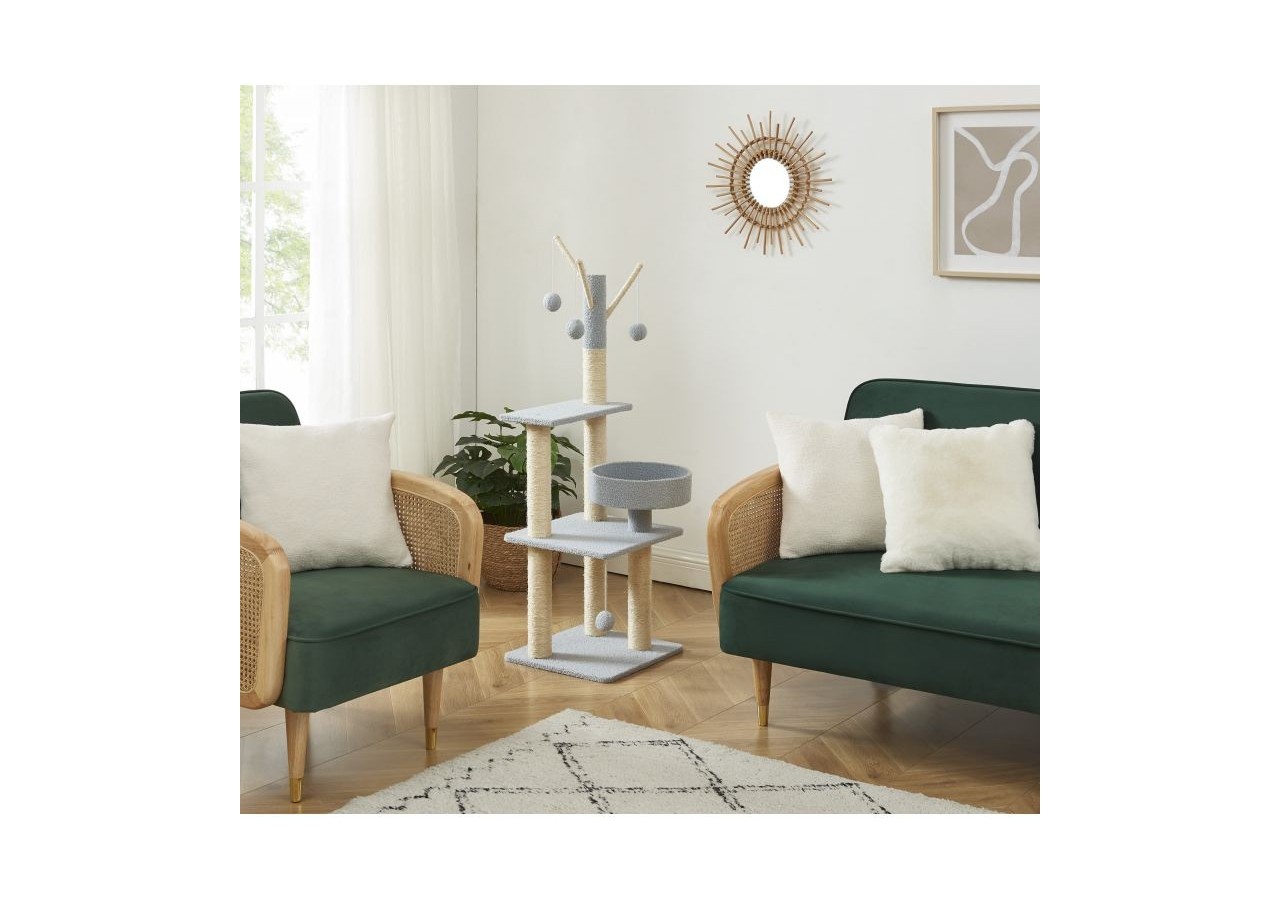 Arbre à chat LYSSA tissu bouclette gris clair