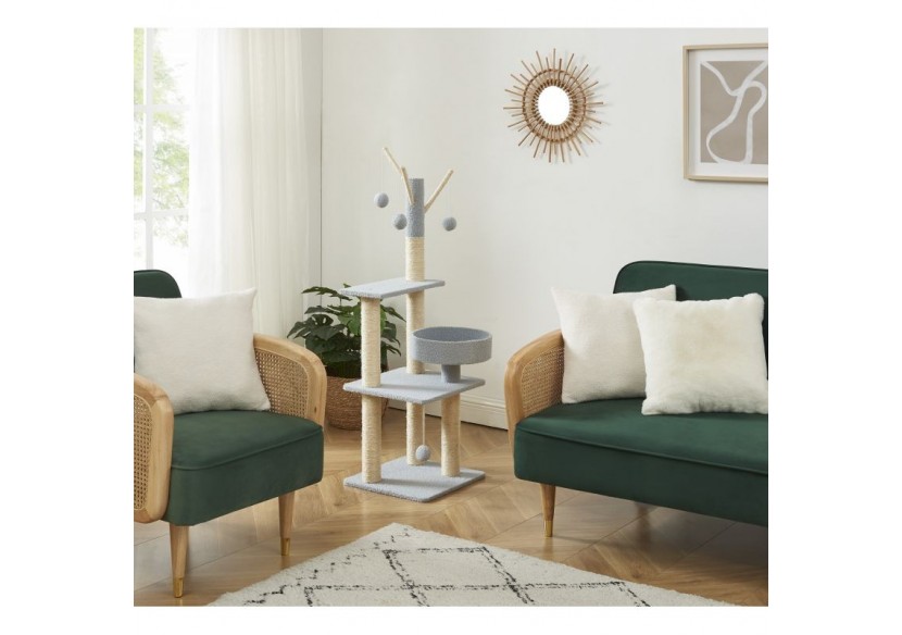 Arbre à chat LYSSA tissu bouclette gris clair