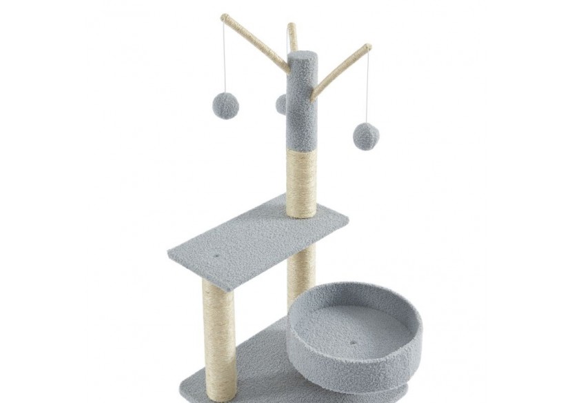 Arbre à chat LYSSA tissu bouclette gris clair