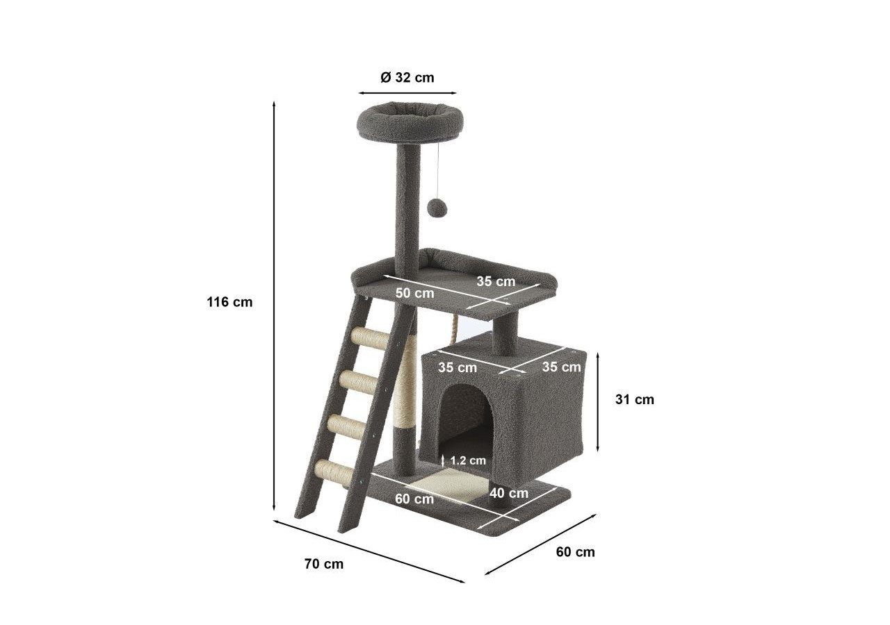 Arbre à chat CALYPSO tissu bouclette gris foncé