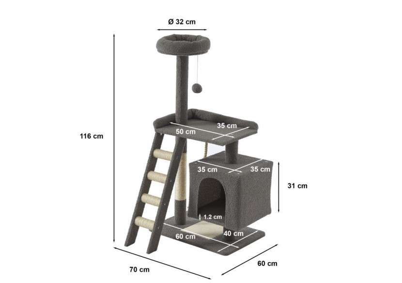 Arbre à chat CALYPSO tissu bouclette gris foncé