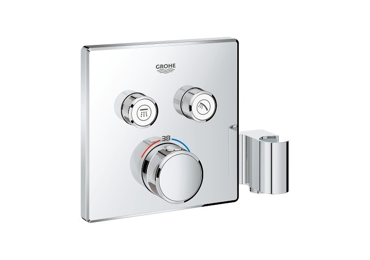 Grohtherm smartcontrol façade mitigeur thermostatique encastré 2 sorties + support douchette intégré Chromé - 29125000 - Grohe
