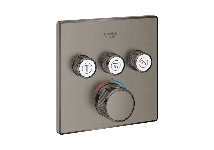 Grohtherm smartcontrol façade avec mitigeur thermostatique encastré 3 sorties Hard Graphite brossé - 29126AL0 - Grohe