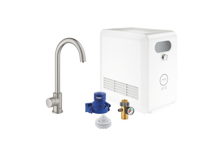 Grohe blue professionnel kit avec un mitigeur bec c monocommande Supersteel - 31302DC2 - Grohe