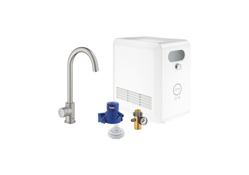 Grohe blue professionnel kit avec un mitigeur bec c monocommande Supersteel - 31302DC2 - Grohe