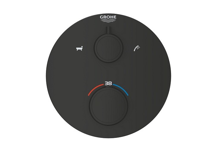 Grohtherm mitigeur thermostatique 2 sorties bain/douchette à main avec inverseur Noir mat - 1022102430 - Grohe