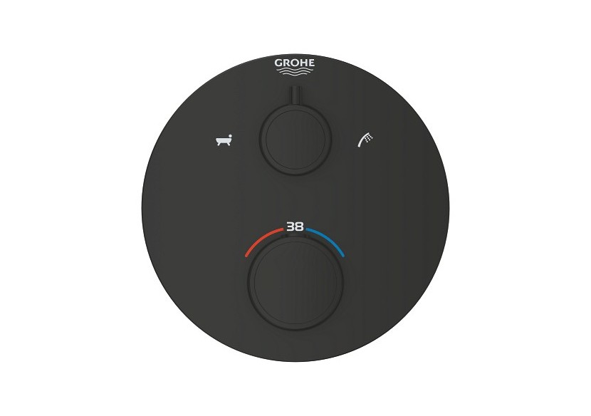 Grohtherm mitigeur thermostatique 2 sorties bain/douchette à main avec inverseur Noir mat - 1022102430 - Grohe