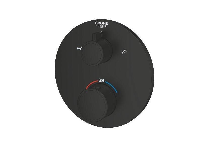 Grohtherm mitigeur thermostatique 2 sorties bain/douchette à main avec inverseur Noir mat - 1022102430 - Grohe