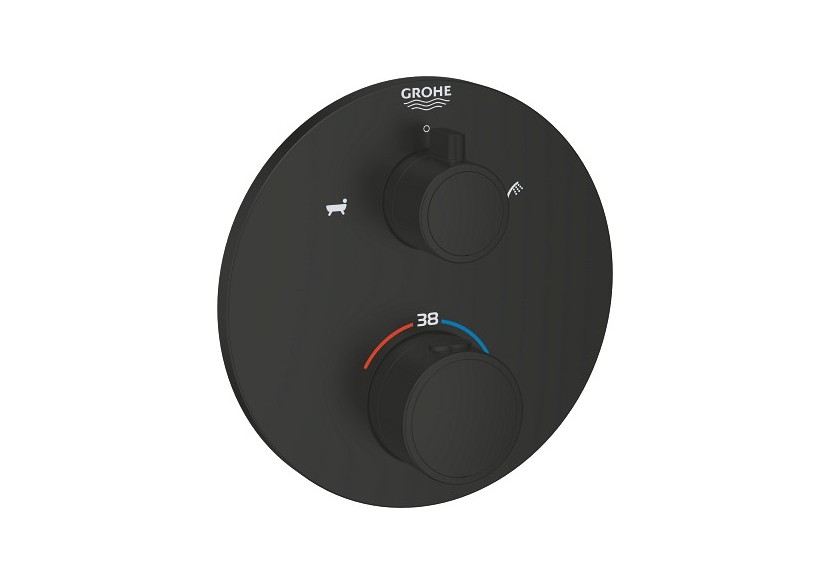Grohtherm mitigeur thermostatique 2 sorties bain/douchette à main avec inverseur Noir mat - 1022102430 - Grohe