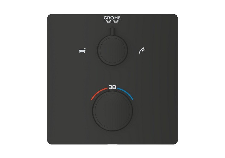 Grohtherm mitigeur thermostatique 2 sorties bain/douchette à main avec inverseur Noir mat - 1022112430 - Grohe