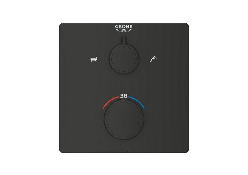 Grohtherm mitigeur thermostatique 2 sorties bain/douchette à main avec inverseur Noir mat - 1022112430 - Grohe