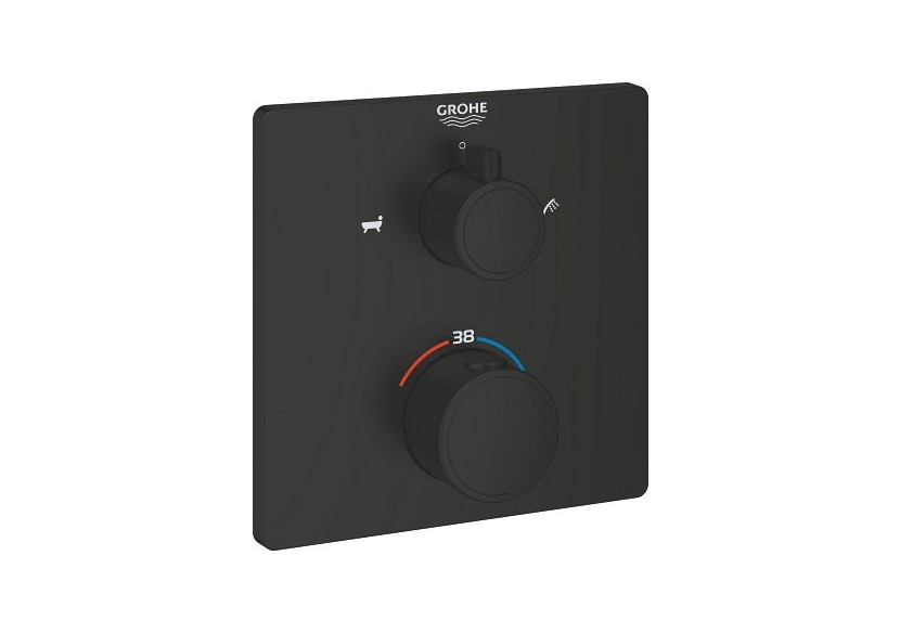 Grohtherm mitigeur thermostatique 2 sorties bain/douchette à main avec inverseur Noir mat - 1022112430 - Grohe