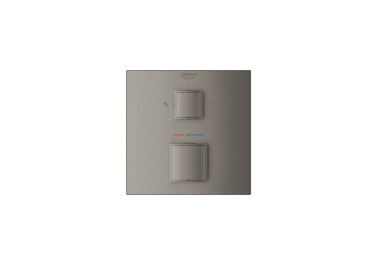Grohtherm cube mitigeur thermostatique 2 sorties inverseur douche de tête/douchette Hard Graphite brossé - 24154AL0 - Grohe