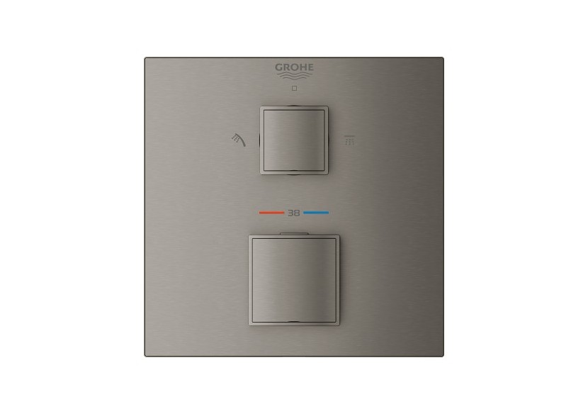 Grohtherm cube mitigeur thermostatique 2 sorties inverseur douche de tête/douchette Hard Graphite brossé - 24154AL0 - Grohe