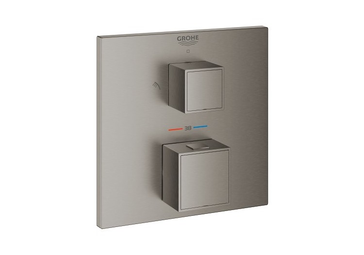 Grohtherm cube mitigeur thermostatique 2 sorties inverseur douche de tête/douchette Hard Graphite brossé - 24154AL0 - Grohe 2